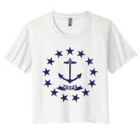 Rhode Island State Flag Distressed Blue Providence Rhode Women's Crop Top Tee