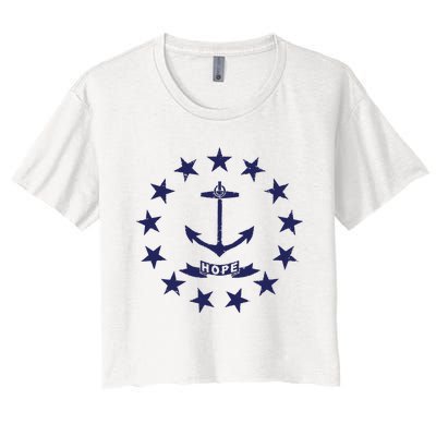 Rhode Island State Flag Distressed Blue Providence Rhode Women's Crop Top Tee