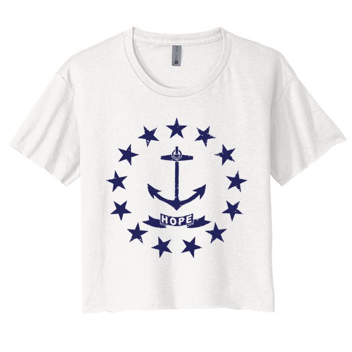 Rhode Island State Flag Distressed Blue Providence Rhode Women's Crop Top Tee