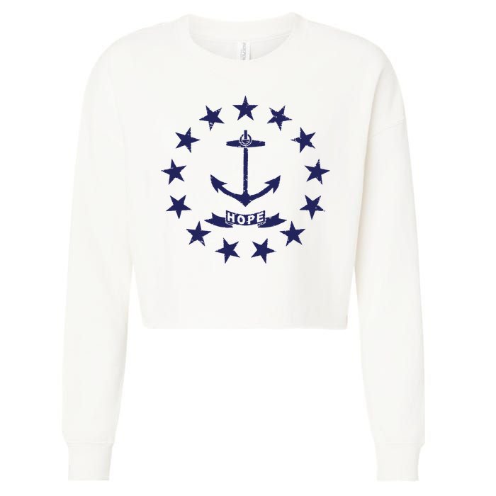 Rhode Island State Flag Distressed Blue Providence Rhode Cropped Pullover Crew