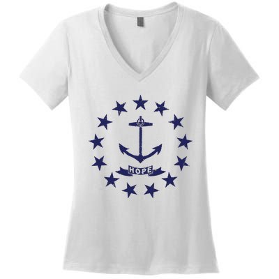 Rhode Island State Flag Distressed Blue Providence Rhode Women's V-Neck T-Shirt