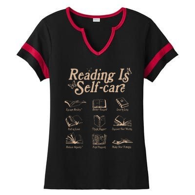 Reading Is Self Care Bookish Mental Health Ladies Halftime Notch Neck Tee