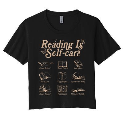 Reading Is Self Care Bookish Mental Health Women's Crop Top Tee