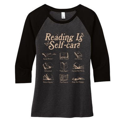 Reading Is Self Care Bookish Mental Health Women's Tri-Blend 3/4-Sleeve Raglan Shirt