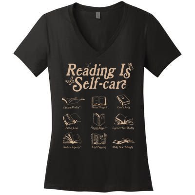 Reading Is Self Care Bookish Mental Health Women's V-Neck T-Shirt