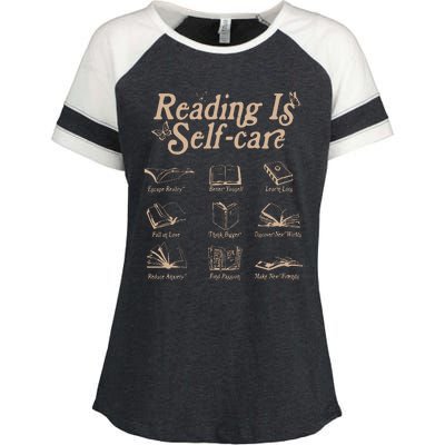 Reading Is Self Care Bookish Mental Health Enza Ladies Jersey Colorblock Tee