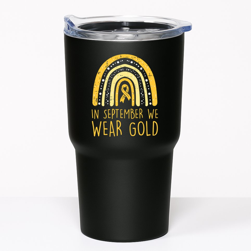 Rainbow In September We Wear Gold Childhood Cancer Awareness Tumbler