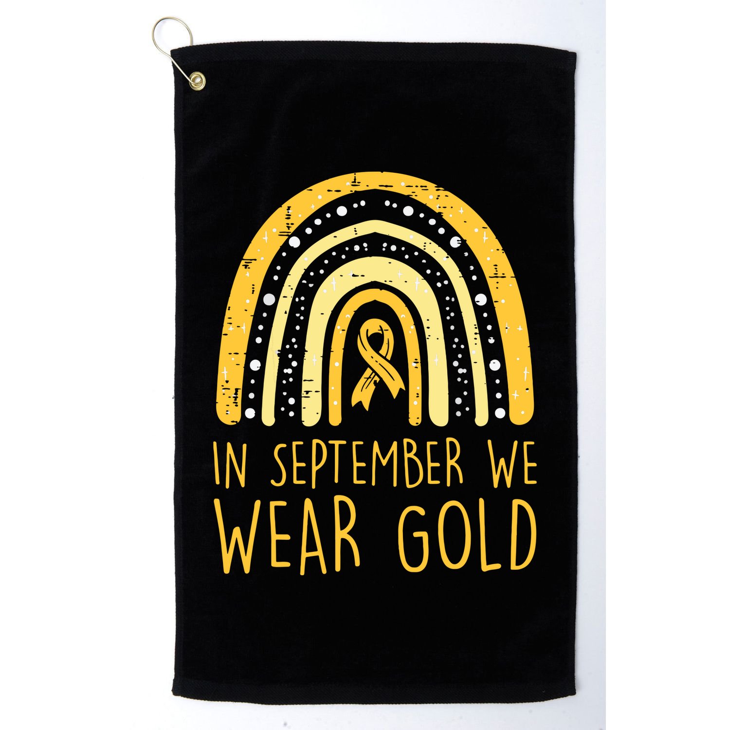 Rainbow In September We Wear Gold Childhood Cancer Awareness Golf Towel
