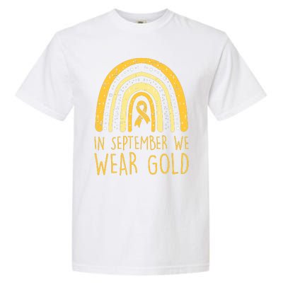 Rainbow In September We Wear Gold Childhood Cancer Awareness Garment-Dyed Heavyweight T-Shirt