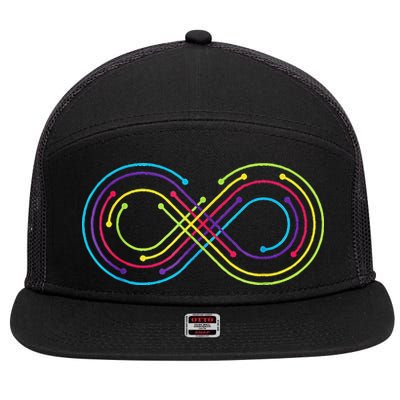 Rainbow Infinity Symbol Pride Autism Awareness Neurodiverse 7 Panel Mesh Trucker Snapback Hat