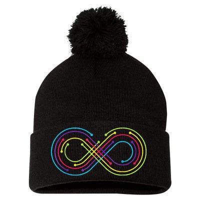 Rainbow Infinity Symbol Pride Autism Awareness Neurodiverse Pom Pom 12in Knit Beanie