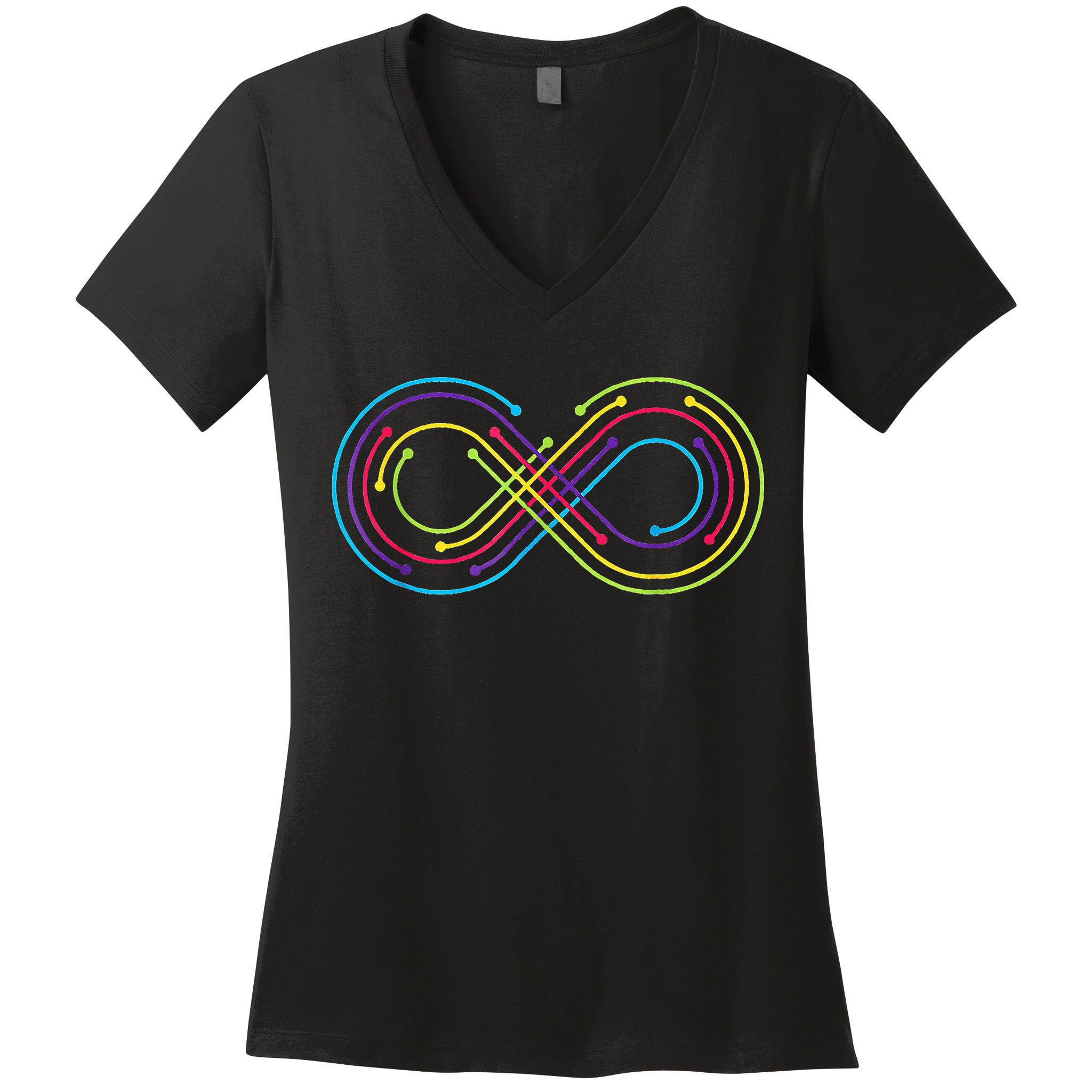 Rainbow Infinity Symbol Pride Autism Awareness Neurodiverse Women's V-Neck T-Shirt