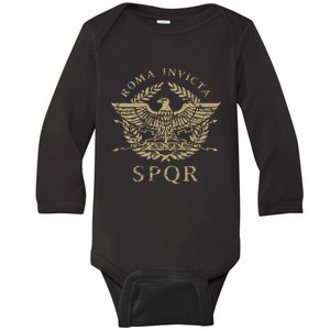 Roma Invicta Spqr Roman Eagle Distressed Baby Long Sleeve Bodysuit