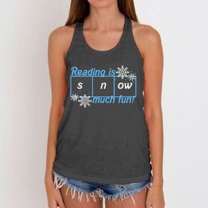 Reading Is Snow Much Fun Science Of Reading Women's Knotted Racerback Tank