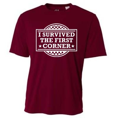 Racer I Survived The First Corner Racing Race Cooling Performance Crew T-Shirt