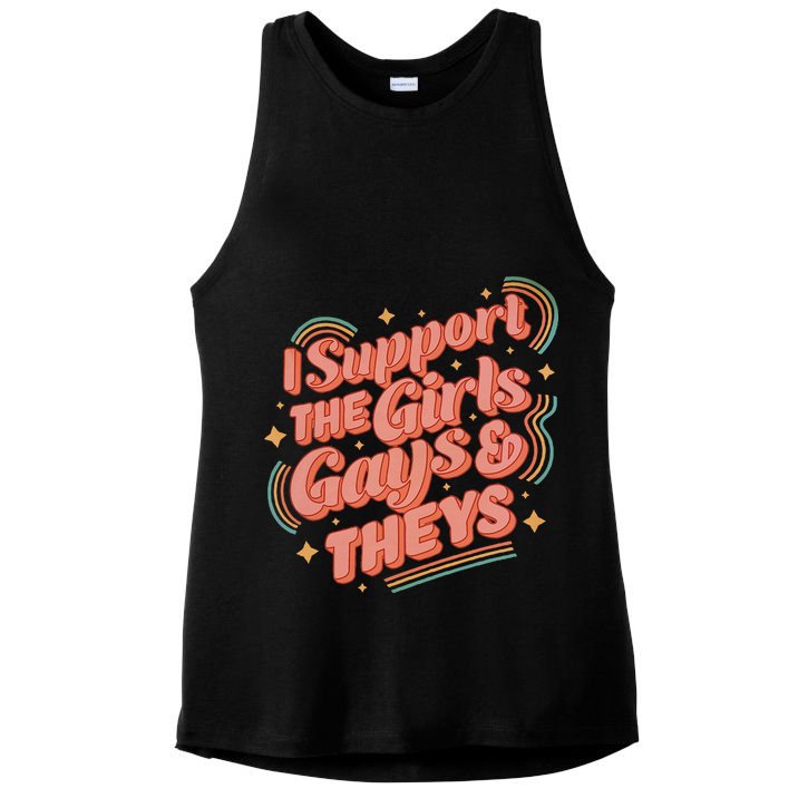 Retro I Support The Girl Gays And Theys Ally Pride Month Ladies PosiCharge Tri-Blend Wicking Tank