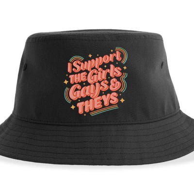 Retro I Support The Girl Gays And Theys Ally Pride Month Sustainable Bucket Hat