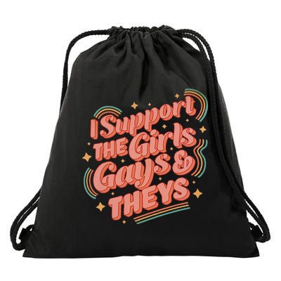 Retro I Support The Girl Gays And Theys Ally Pride Month Drawstring Bag