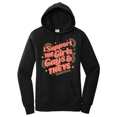 Retro I Support The Girl Gays And Theys Ally Pride Month Women's Pullover Hoodie