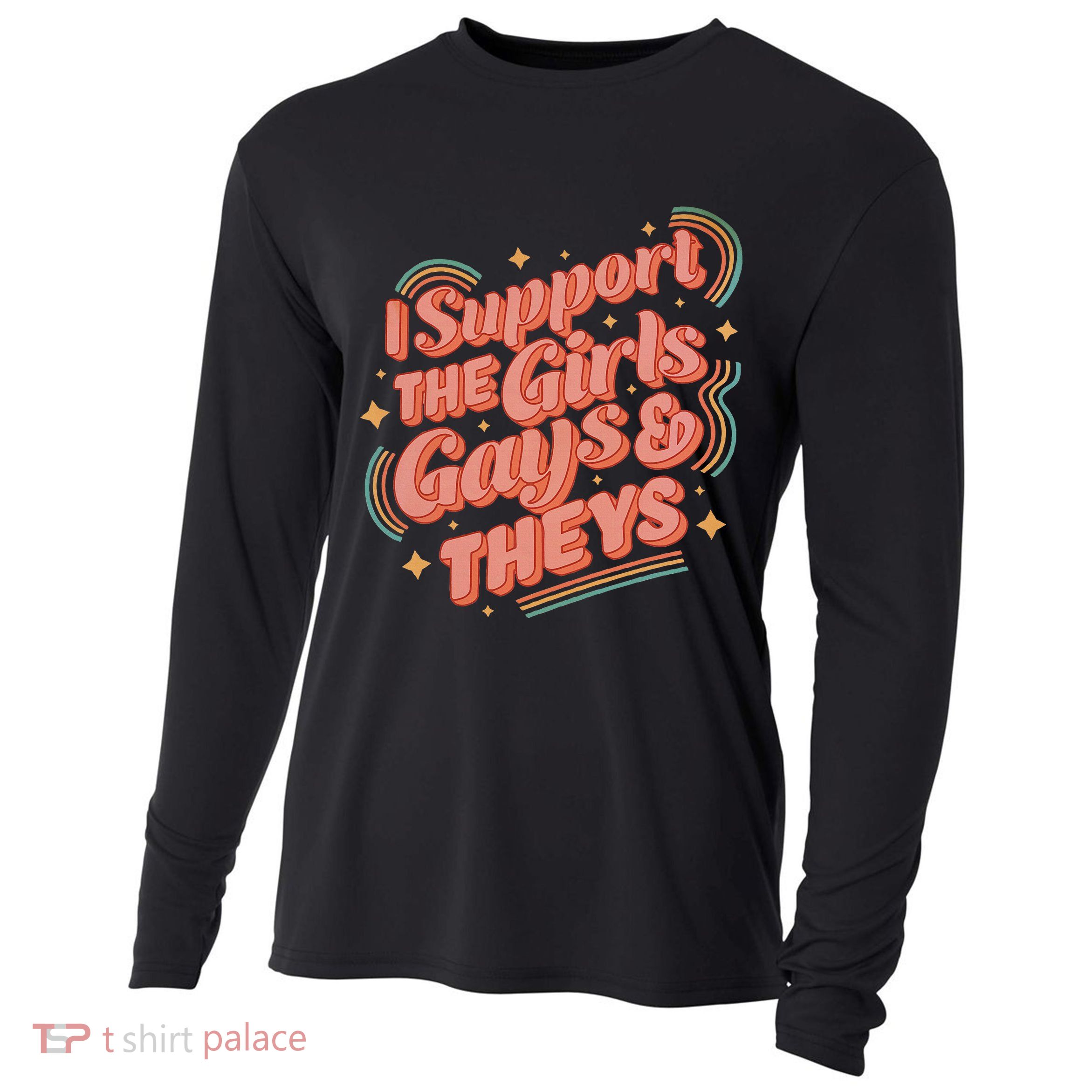 Retro I Support The Girl Gays And Theys Ally Pride Month Cooling Performance Long Sleeve Crew