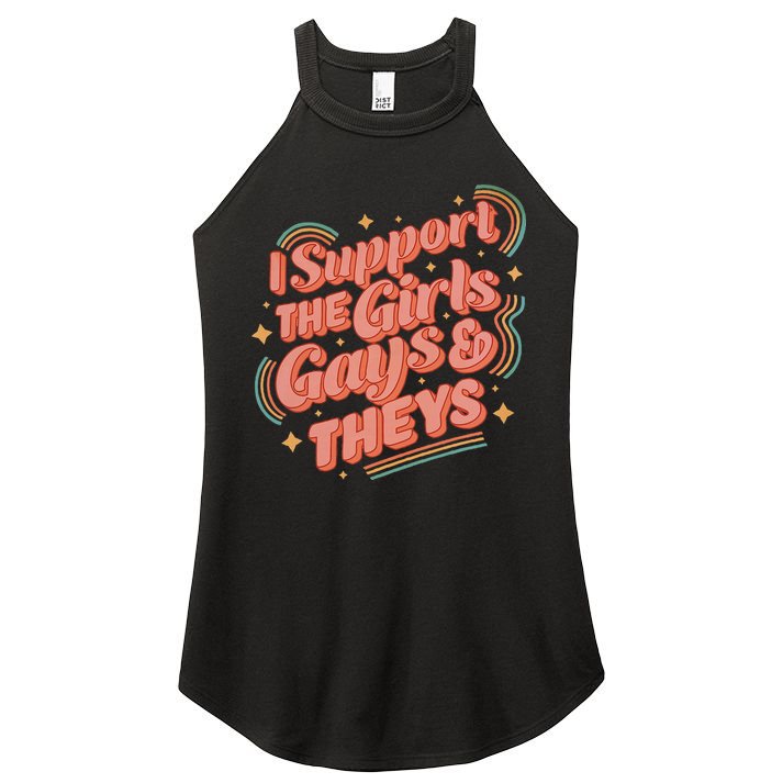 Retro I Support The Girl Gays And Theys Ally Pride Month Women's Perfect Tri Rocker Tank