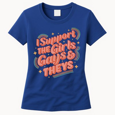 Retro I Support The Girl Gays And Theys Ally Pride Month Womens T-Shirt