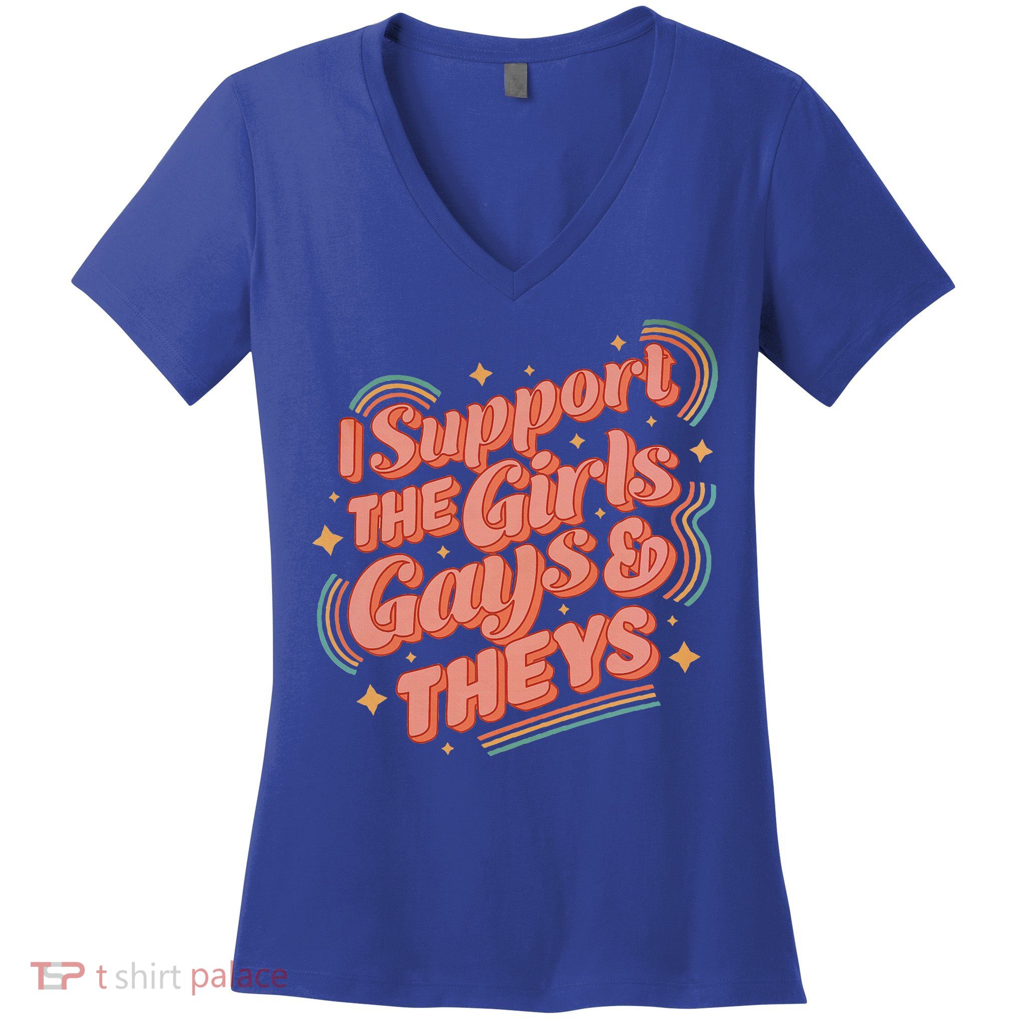 Retro I Support The Girl Gays And Theys Ally Pride Month Women's V-Neck T-Shirt