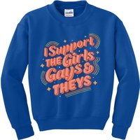 Retro I Support The Girl Gays And Theys Ally Pride Month Kids Sweatshirt