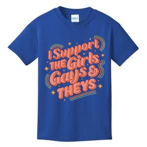 Retro I Support The Girl Gays And Theys Ally Pride Month Kids T-Shirt