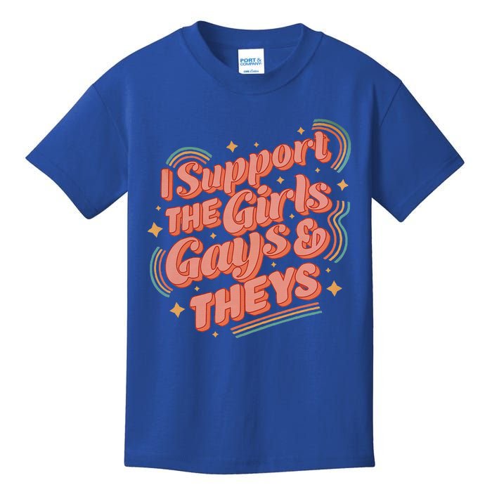 Retro I Support The Girl Gays And Theys Ally Pride Month Kids T-Shirt