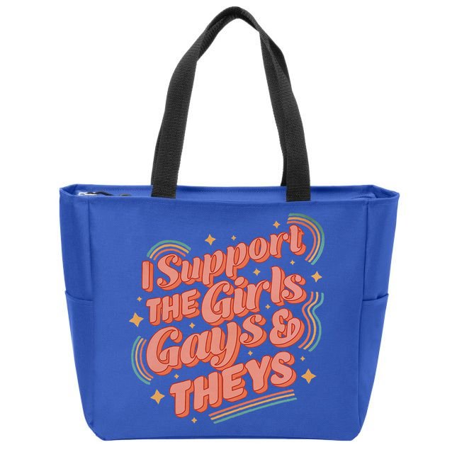 Retro I Support The Girl Gays And Theys Ally Pride Month Zip Tote Bag
