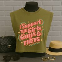 Retro I Support The Girl Gays And Theys Ally Pride Month Garment-Dyed Women's Muscle Tee