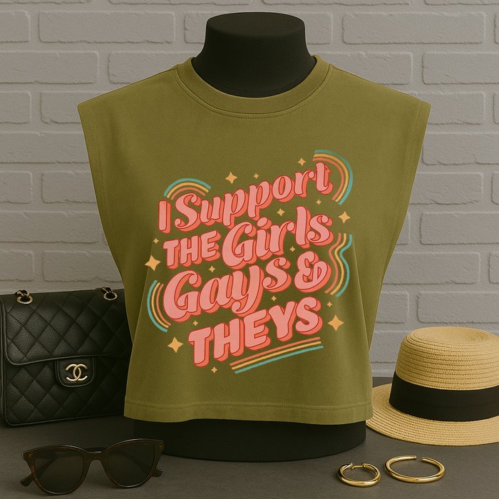 Retro I Support The Girl Gays And Theys Ally Pride Month Garment-Dyed Women's Muscle Tee