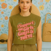 Retro I Support The Girl Gays And Theys Ally Pride Month Garment-Dyed Women's Muscle Tee