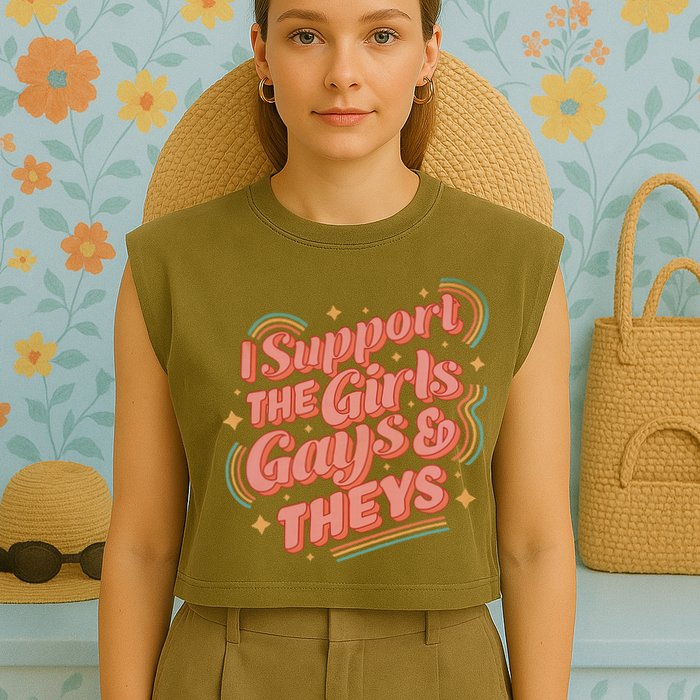 Retro I Support The Girl Gays And Theys Ally Pride Month Garment-Dyed Women's Muscle Tee