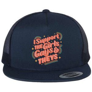 Retro I Support The Girl Gays And Theys Ally Pride Month Flat Bill Trucker Hat