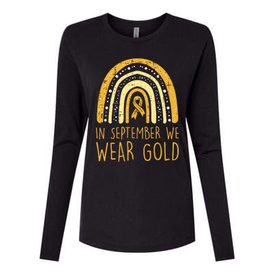 Rainbow In September We Wear Gold Childhood Cancer Awareness Womens Cotton Relaxed Long Sleeve T-Shirt