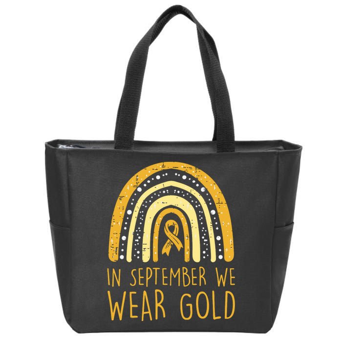 Rainbow In September We Wear Gold Childhood Cancer Awareness Zip Tote Bag