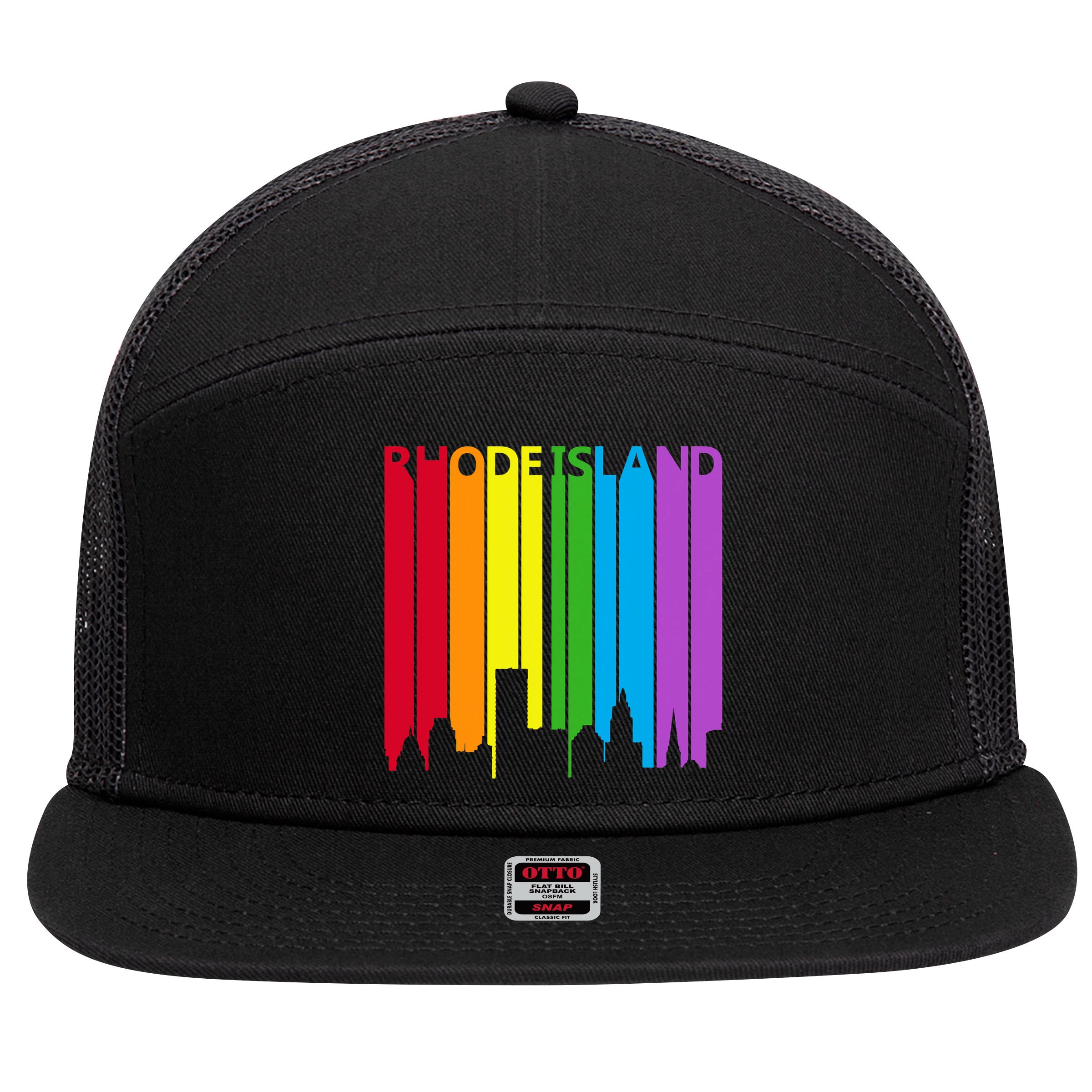 Rhode Island Skyline Lgbt Pride 7 Panel Mesh Trucker Snapback Hat