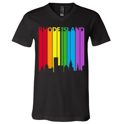 Rhode Island Skyline Lgbt Pride V-Neck T-Shirt