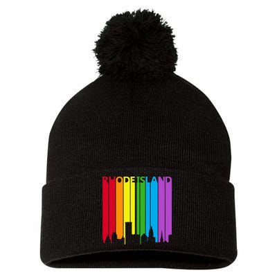 Rhode Island Skyline Lgbt Pride Pom Pom 12in Knit Beanie
