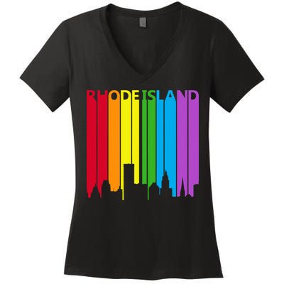 Rhode Island Skyline Lgbt Pride Women's V-Neck T-Shirt