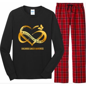 Retro In September We Wear Gold Hood Cancer Awareness Gift Long Sleeve Pajama Set