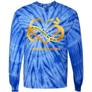 Retro In September We Wear Gold Hood Cancer Awareness Gift Tie-Dye Long Sleeve Shirt