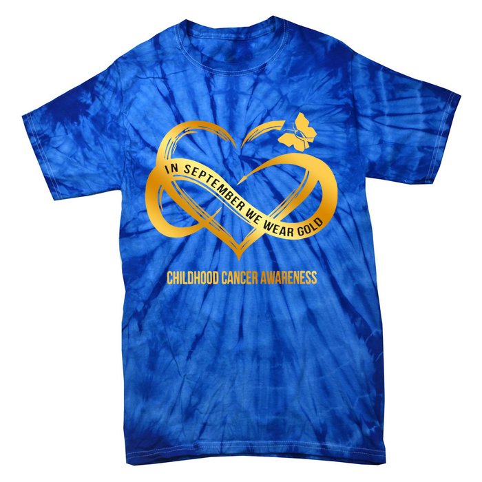 Retro In September We Wear Gold Hood Cancer Awareness Gift Tie-Dye T-Shirt