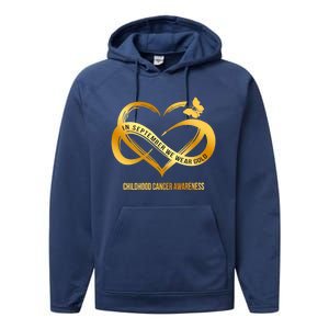 Retro In September We Wear Gold Hood Cancer Awareness Gift Performance Fleece Hoodie