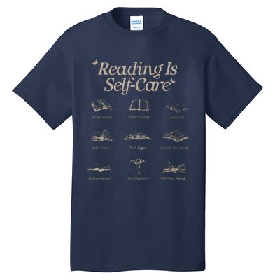 Reading Is Selfcare Book A Day Retro Read More Book Lover Tall T-Shirt