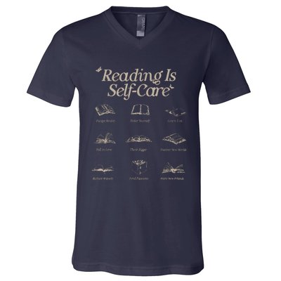 Reading Is Selfcare Book A Day Retro Read More Book Lover V-Neck T-Shirt