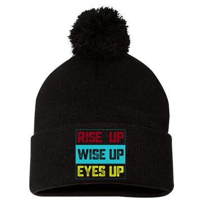 Rise Up Wise Up Eyes Up Pom Pom 12in Knit Beanie