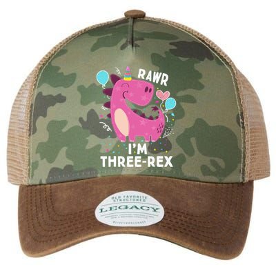 Rawr I'm Three-Rex 3rd Birthday Gifts 3 Year Old Dinosaur Legacy Tie Dye Trucker Hat